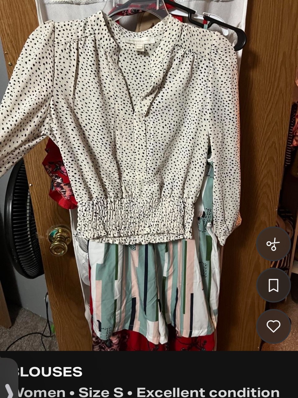 T.J.Maxx Cream Blouse with Black Dot Print